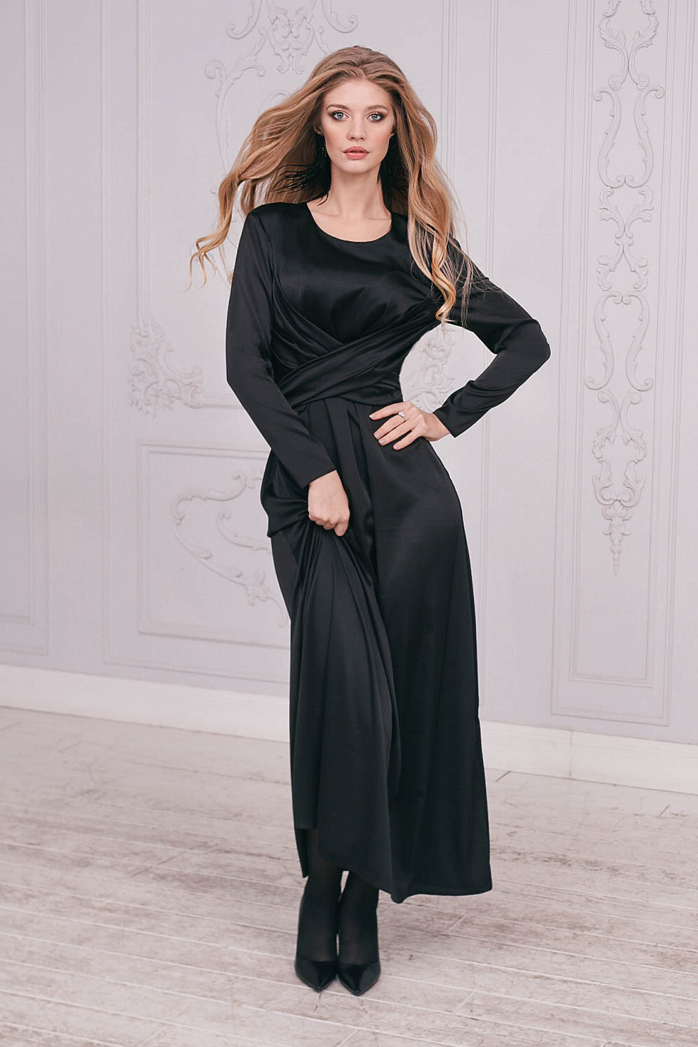 картинка Платье шёлковое maxi черное от магазина Компания+
